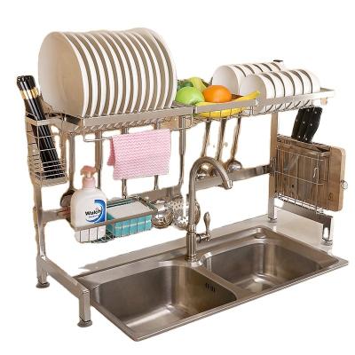 China Hot Selling Stainless Steel Stocked 92cm Household Kitchen Above Sink Rack Dish Drying Rack for sale