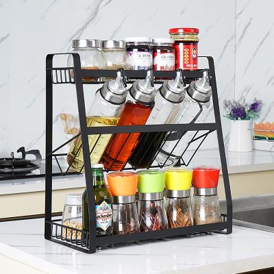 China New Sustainable Design 3 Tiers Standing Organizer Shelf Spice Rack Kitchen Storage Rack for sale