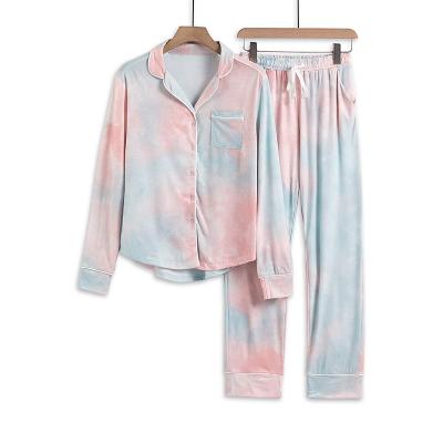 China GuiXiu Long Sleeve Tie Dye Thermal Nightgowns 2 Piece Pajamas Set Women Pajamas for sale