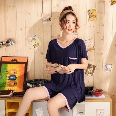 China Beautiful Korean Style Two Suits Summer Short Sleeve Shorts Female Modal Pajamas Home Wear Korean Pajamas for sale