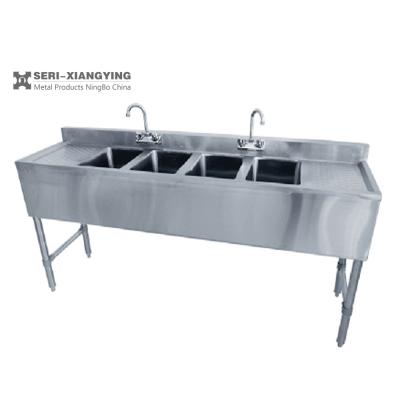 China Without Faucet OEM ODM NSF Approval Stainless Steel Four Tub Bar Sink With 3