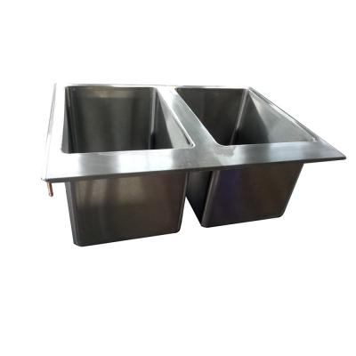 China Without Faucet NSF Two Bowl 304 Stainless Steel Two Tub /Double Innards Sink Small Size Drop In Center Sink Drainer For Food Service Truck Cart for sale