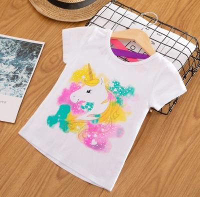 China Cotton Summer Hot Sale Unicorn T-shirt Print Cute Girl Children T-shirt for sale