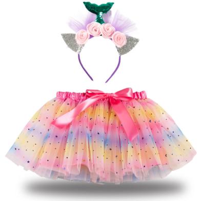 China Party high quality children's clothing skirt star moon yarn middle new and small children plus girls tutu skirt to send headdress for sale