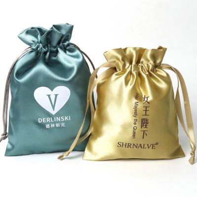 China Soft and reusable Customized Satin Drawstring Bag Multiple Color Satin in Choice Satin Bags with Logo for sale