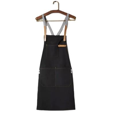 China H type back cross New Arrival Kitchen Chef Bbq Apron Washed Cotton Canvas Leather Work Apron For Men And Women for sale