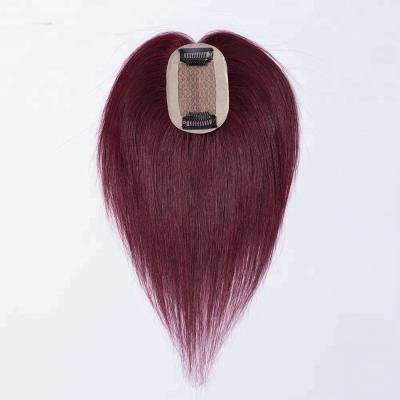 China Handtied 100% Brazilian Hair #99J Wine Red Clip In Top Pieces Hair Toppers For Women for sale