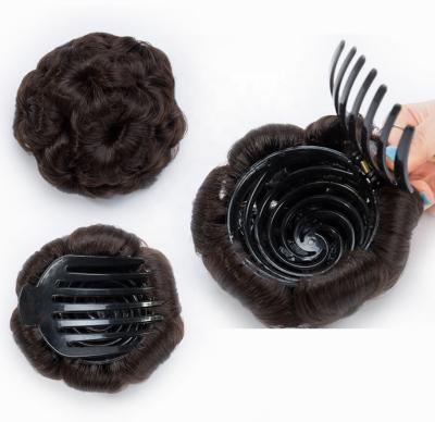 China Flowery Donut Bun 9 Clip Claw Clip In Bun Curly Black Brown Blonde Synthetic Hair Bun Ponytail Ponytail Extensions For Wedding for sale