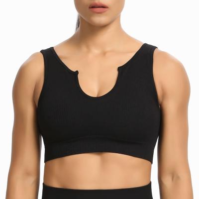 China Breathable Underwear Sports Fitness Yoga Bra Workout Gym Wear Seamless Padded V-Neck Crop Jogging Top for sale