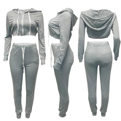 China Autumn And Winter QUICK DRY Short Cardigan Navel Exposed Leisure Sports Hoodie Sweater Chic Ladies Two-piece Set for sale