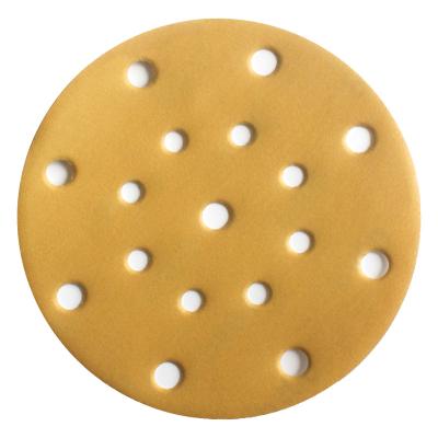 China 6inch 17 Holes Hook And Loop Flocking Gold Car Sandpaper Sanding Discfor Polishing And Grinding Round for sale