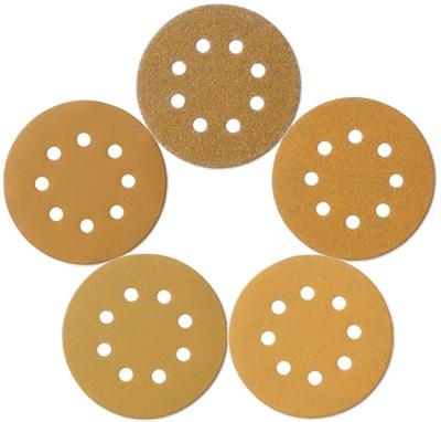 China Aluminum Oxide 125mm 5in 8 Hole, 60--220 Grit Hook and Loop Gold Disc Sandpaper Sanding Assortment for Random Orbital Sander for sale