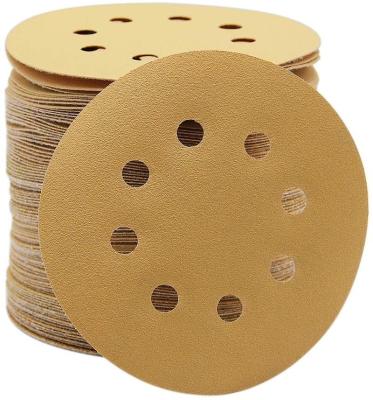 China Aluminum Oxide 5 Inch 8 Holes, 60--220 Grit Hook and Loop Round Gold Disc Sandpaper Sandpaper Assortment for Random Orbital Sander for sale