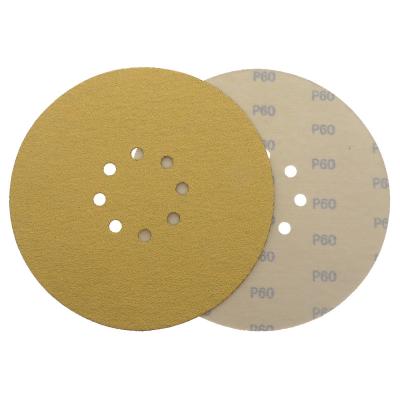 China 9 Inch 8 Hole Self Adhesive Gold Automotive Sandpaper Hook And Loop Emery Paper For Polishing And Grinding Round for sale