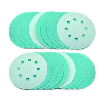 China Other Vibratite 5 Inch 8 Holes Grit Film-Backed Green Hook 1500 and Loop Sandpaper for Wood or Metal Grinding for sale