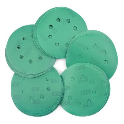 China Other 5 Inch 8 Holes Vibratite Sanding Discs, 800/1000/1200/1500/2000 Grit Green Sanding Discs for Metal Wood Polish for sale