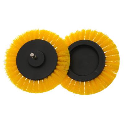 China Cleaning Brush Kit Car Cleaning Attachment 3.5 Inch Drill Scrubber Pad Set Scrubber Yellow Carpet Power Brush for sale