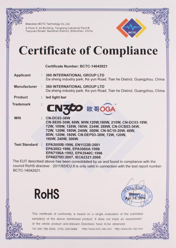 RoHs - 360 INTERNATIONAL GROUP LTD