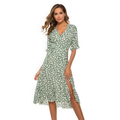 China Breathable Korean Short Sleeve Office Lady Dot Dress Floral Casual Elegant Women Dress for sale