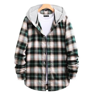 China Wholesale Anti Shrink Cotton Hoodie Street Wear Plaid Long Sleeve Shirts For Men for sale