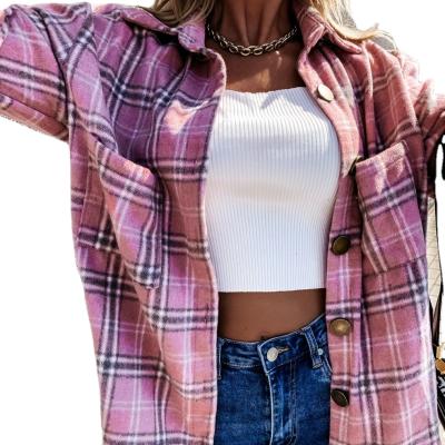 China Hot Selling Women's Casual Button Cotton Long Sleeve Anti-Shrink Sheath Plaid Shirt for sale