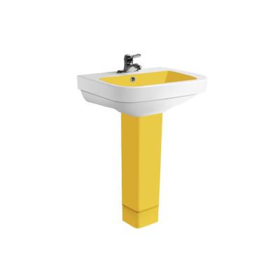 China Modern Ceramic Pedestal Wash Basin Sink, Yellow Pedestal Sink, Yellow Colored Pedestal Sinks for sale