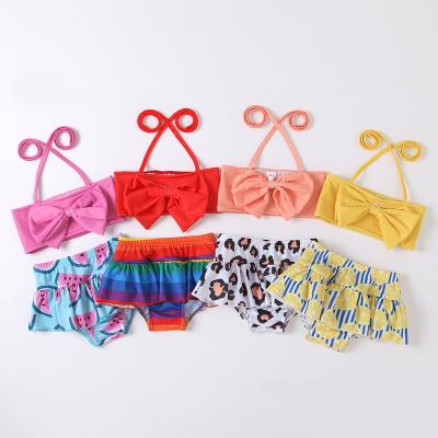 China Wholesale High Quality Rainbow Stripe Design Bow Design Removable Padded Polyester Ruffle Kids Swimwear Children Swimwear Kids Girls for sale