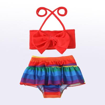 China Removable Padded 2022 1 - 5 Years Toddler Girls Customize Swimsuit Two Pieces Bikini Vendor Kids Rainbow Stripe Printed Cute Swimwear children girls for sale