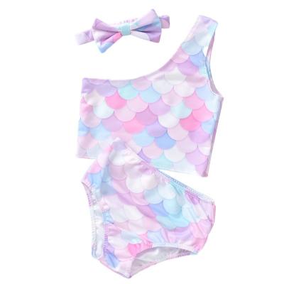 China 2022 New Designer Summer Kids Baby Girls Scale Mermaid Removable Padded Bikini Set Fashionable Toddler Teen Girls Swimwear Wholesale 3 Pieces for sale