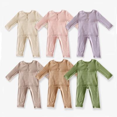 China 2022 New 2 Pieces Winter Drop Toddler Girls Cotton Rib Pajamas Kids Soft Simple Sleepwear Girls Thermal Custom Pajamas for sale