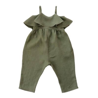 China New Boutique New Products Hot Selling White Baby Cotton Linen Ruffle Anti-Shrink Little Condole Soft Overalls Girls Kids for sale