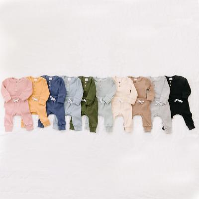 China Wholesale Newborn Organic Ribbed Thermal Set Baby Clothes Winter Cotton Clothing Boutique Baby Long Sleeve Romper Anti-Shrink Multi Color Sleeve for sale