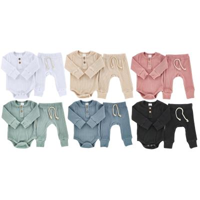 China Wholesale Custom Organic Ribbed Thermal Soft Romper Cotton Boutique Clothes Baby Factory Long Sleeve Set Baby Anti-Shrink for sale