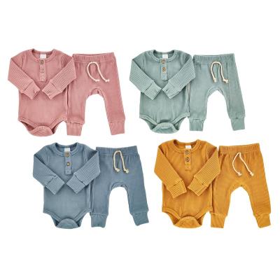 China Baby Boy Girl Autumn Clothes 2pcs Long Sleeve Romper Set Baby Clothes Soft Solid Newborn Neutral Wholesale Anti-Shrink Outfits for sale