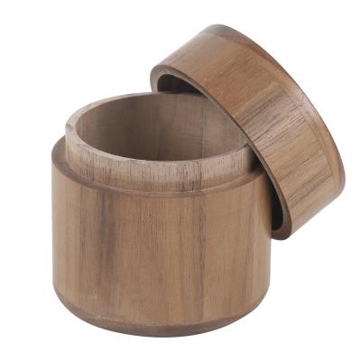 China Multifunctional Kitchen Spice Box Small Round Bulk Bamboo Wooden Tea Stain Canisters Packaging Canister for sale