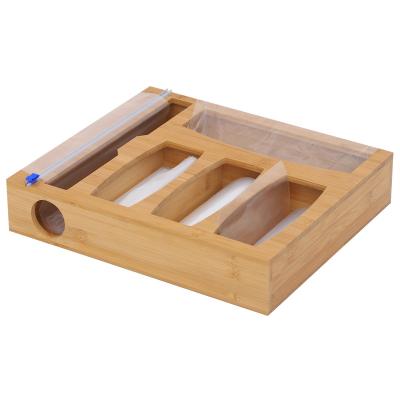 China Sustainable Wooden Plastic Bag Organization And Storage Gift Bamboo Box for sale