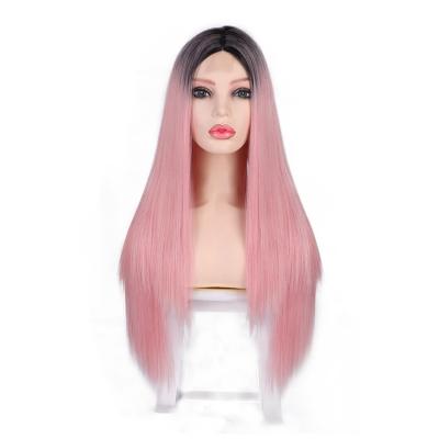 China Wholesale Silky Straight Medium Part Beauty Aisi Ombre Wave Pink High Temperature Fiber For White Color Women Synthetic Hair Wigs for sale