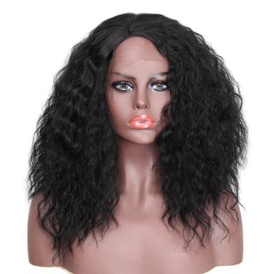 China Wholesale Hot Selling Aisi Curly Hair Afro Wave Shoulder Length Fluffy Curly Fiber Pre Plucked Synthetic Hair For Color Women Lace Front Wig for sale