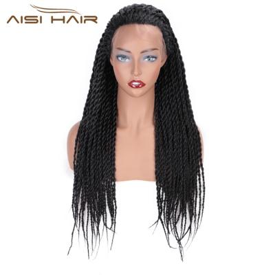 China Twists Braided Aisi Hair Long Twist Braided Senegalese Black Wig Glueless Lace Front Wig Twist Box Braids Synthetic Hair Wigs For Black Women for sale