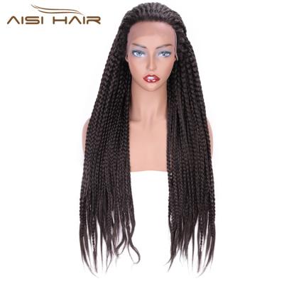 China Twists Braided Hair Aisi Long Senegalese Twist Braided Brown Wig Glueless Lace Front Wig Box Braids Synthetic Hair Wigs For Black Women for sale