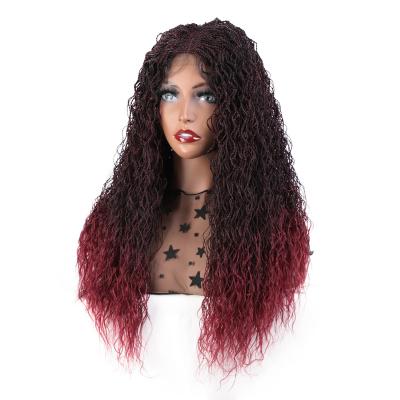 China New Aisi Curly Hair Curl Design Wholesale Senegalese Twist Braided Swiss Lace Wigs Long Braided Ombre Red Women Front Lace Wigs For Black for sale