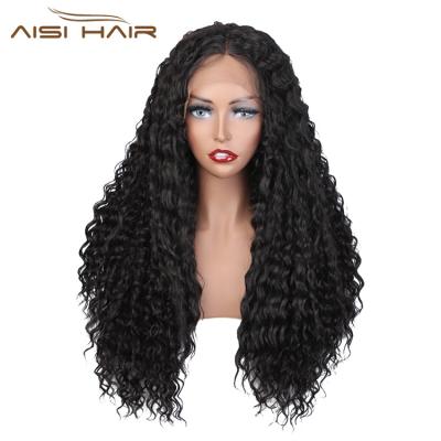 China Aisi Curly Long Curly Afro Curly Natural Black Wig Heat Resistant Synthetic Lace Front Wigs For Black Women Box Braid Hair Wigs for sale