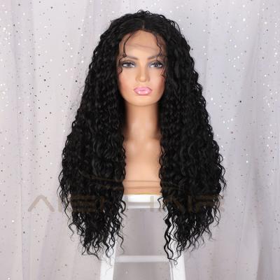 China Long Afro Swiss Lace Wig Natural Black Wavy Curly Curly Afro Hair Aisi Style Synthetic Lace Front Hair Wigs For Black Women for sale