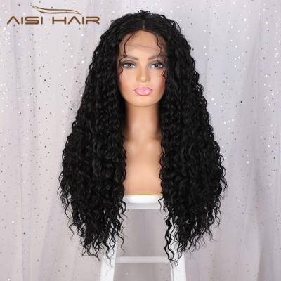 China Aisi Curly Hair 24 Inch Wave Style Synthetic Afro Swiss Lace Wig Long Natural Black Curly Curly Hair Lace Frontal Hair Wigs For Black Women for sale