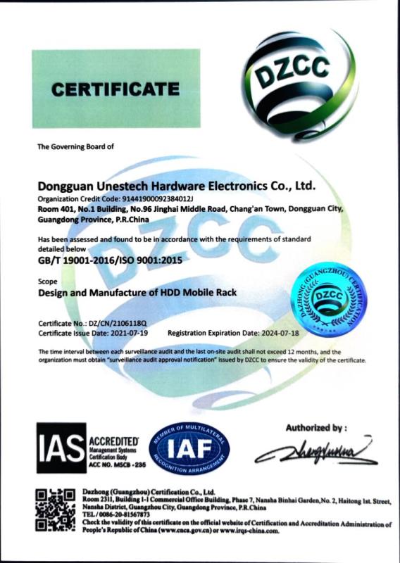 ISO9001 - Dongguan Unestech Hardware Electronic Co., Ltd.