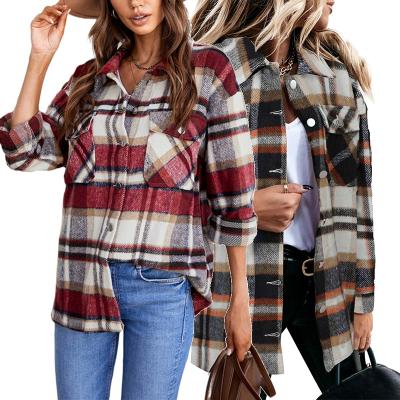 China High Quality Anti-pilling Long Sleeve Plaid Blouse Custom Tops Flannel Casual Shirts For Women From Shacket for sale