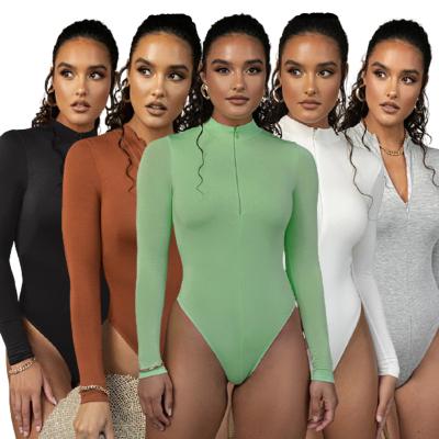 China Breathable Custom Woman Full Bodysuits Fashionable Clothing Gym Yoga Long Sleeve Skinny Zipper Jumpsuits For Women for sale