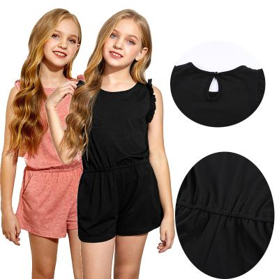 China Wholesale Comfortable Anti-pilling Children Clothes Solid Sleeveless Shorts Beauty Girl Ruffle Kids Jumpsuit Rompers for sale