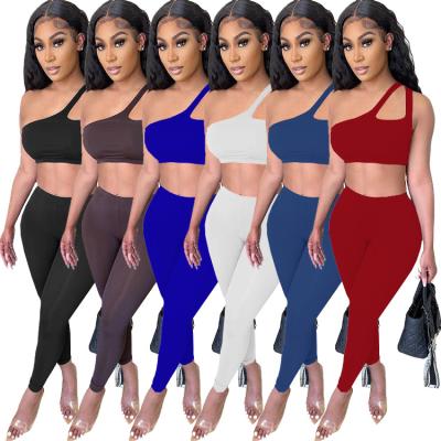 China Fashion Ladies Breathable High Quality Yoga Sets One Shoulder Two Piece Fitness Women Clothing Sets for sale