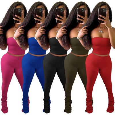 China Breathable High Quality Ladies Sleeveless Crop Tops Sets Womens 2 Piece Stacked Pants Set for sale